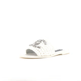 Women's CC Slide Sandals Crystal Embellished Woven Raffia