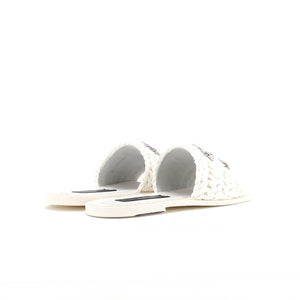 Women's CC Slide Sandals Crystal Embellished Woven Raffia