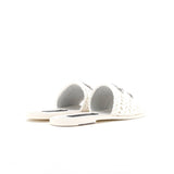 Women's CC Slide Sandals Crystal Embellished Woven Raffia