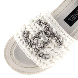 Women's CC Slide Sandals Crystal Embellished Woven Raffia