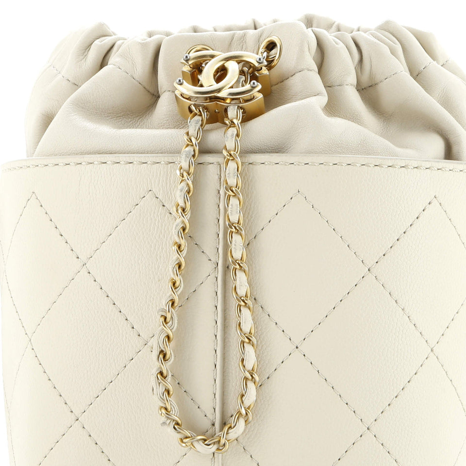 CC Drawstring Bucket Crossbody Bag Stitched Calfskin Medium