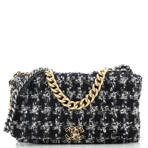 19 Flap Bag Quilted Tweed Maxi