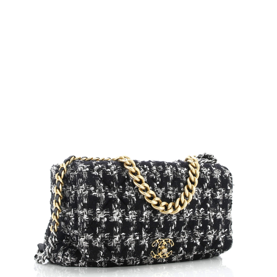 19 Flap Bag Quilted Tweed Maxi