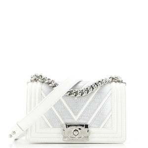 Boy Flap Bag Chevron Lizard with Leather Small