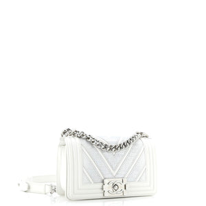 Boy Flap Bag Chevron Lizard with Leather Small