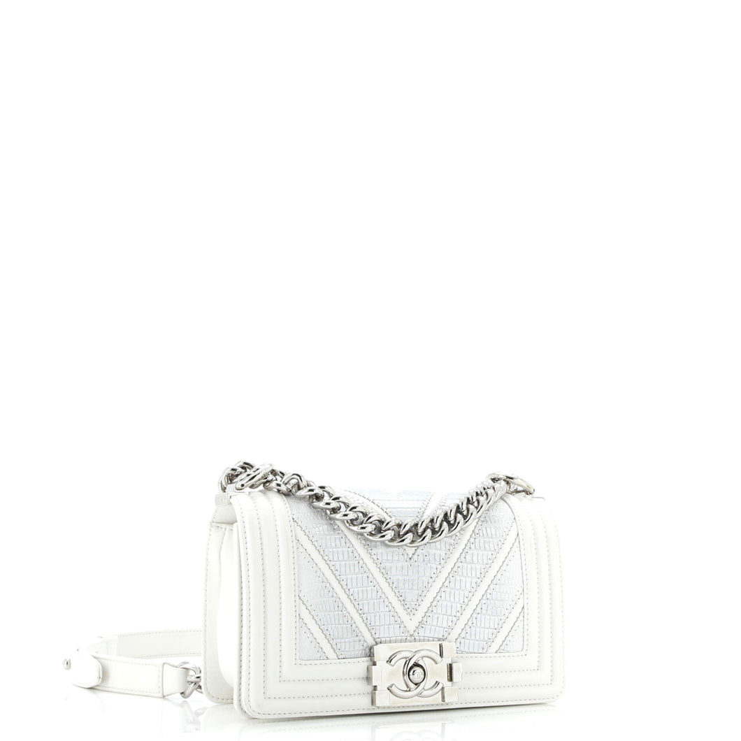Boy Flap Bag Chevron Lizard with Leather Small