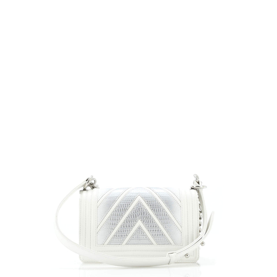 Boy Flap Bag Chevron Lizard with Leather Small