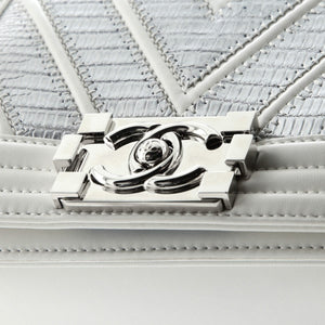 Boy Flap Bag Chevron Lizard with Leather Small