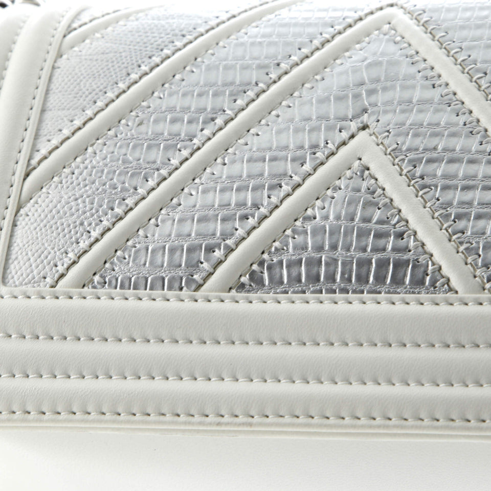 Boy Flap Bag Chevron Lizard with Leather Small