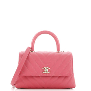 Coco Top Handle Bag Chevron Caviar with Lizard Embossed Handle Mini