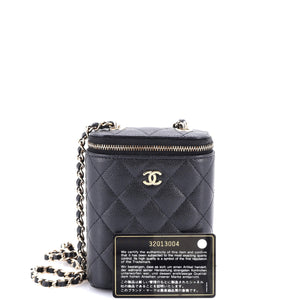 Vertical Classic Vanity Case with Chain Quilted Caviar Small
