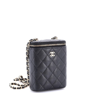 Vertical Classic Vanity Case with Chain Quilted Caviar Small