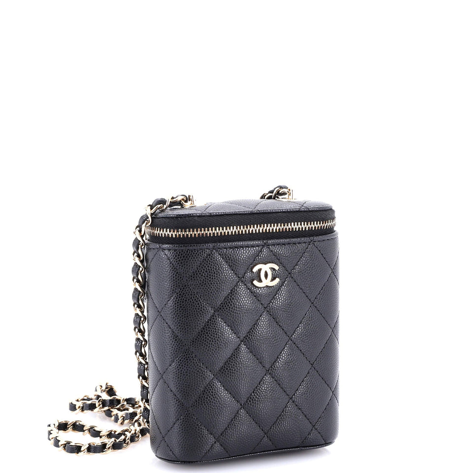 Vertical Classic Vanity Case with Chain Quilted Caviar Small
