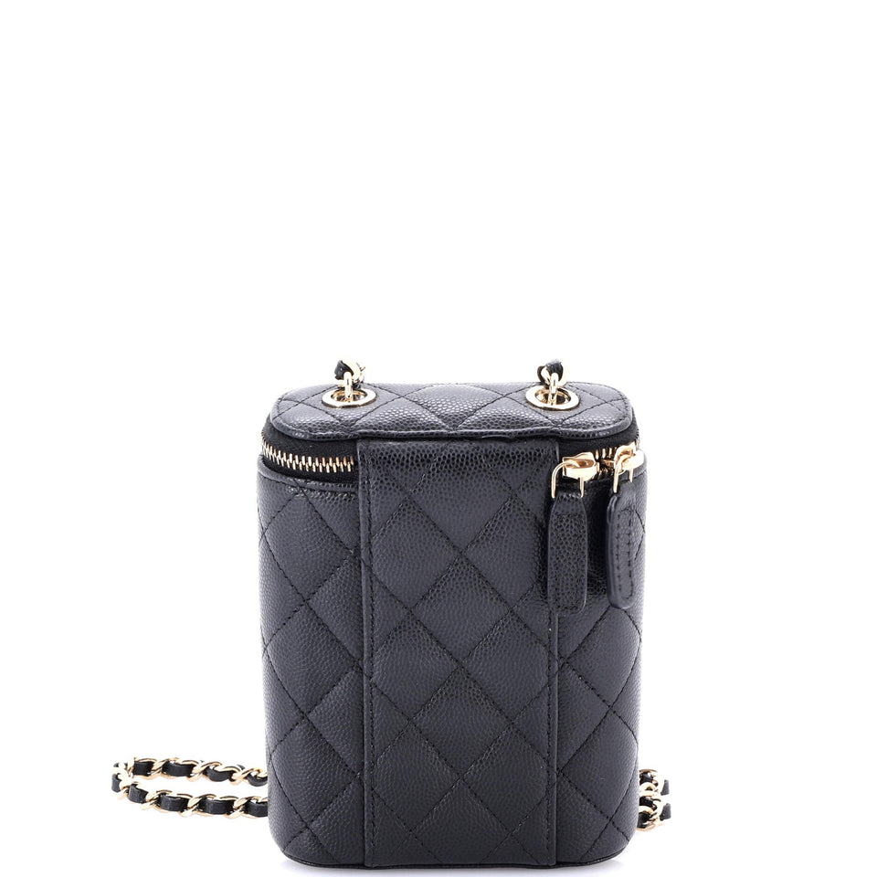 Vertical Classic Vanity Case with Chain Quilted Caviar Small