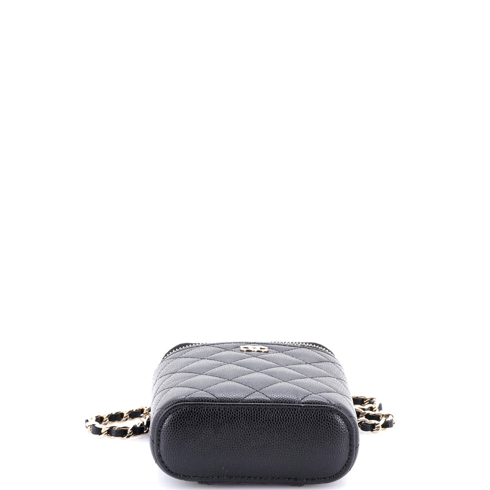 Vertical Classic Vanity Case with Chain Quilted Caviar Small