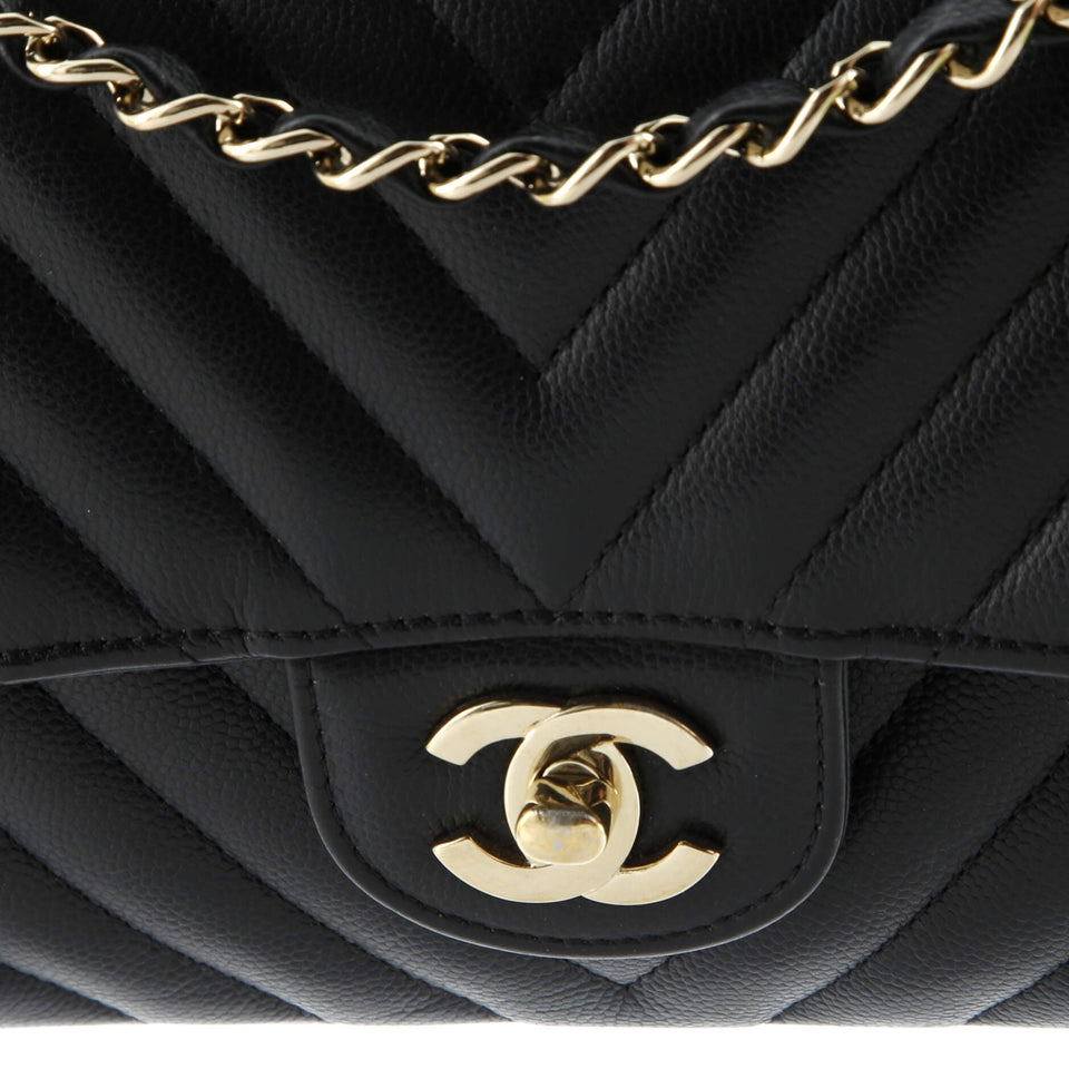 Classic Double Flap Bag Chevron Caviar Medium