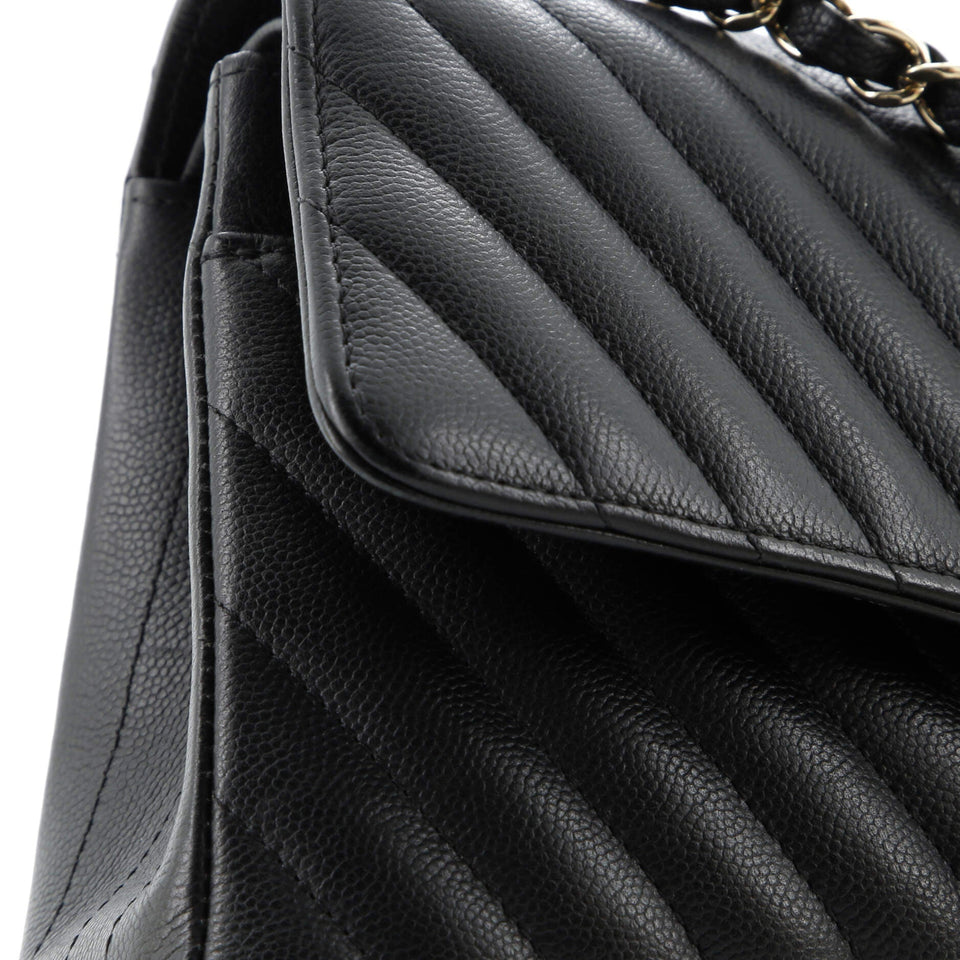 Classic Double Flap Bag Chevron Caviar Medium