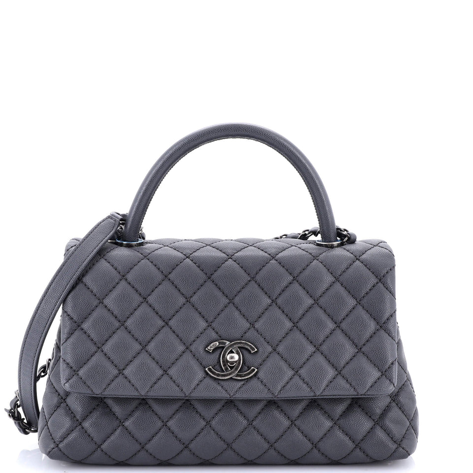 Coco Top Handle Bag Quilted Caviar Small