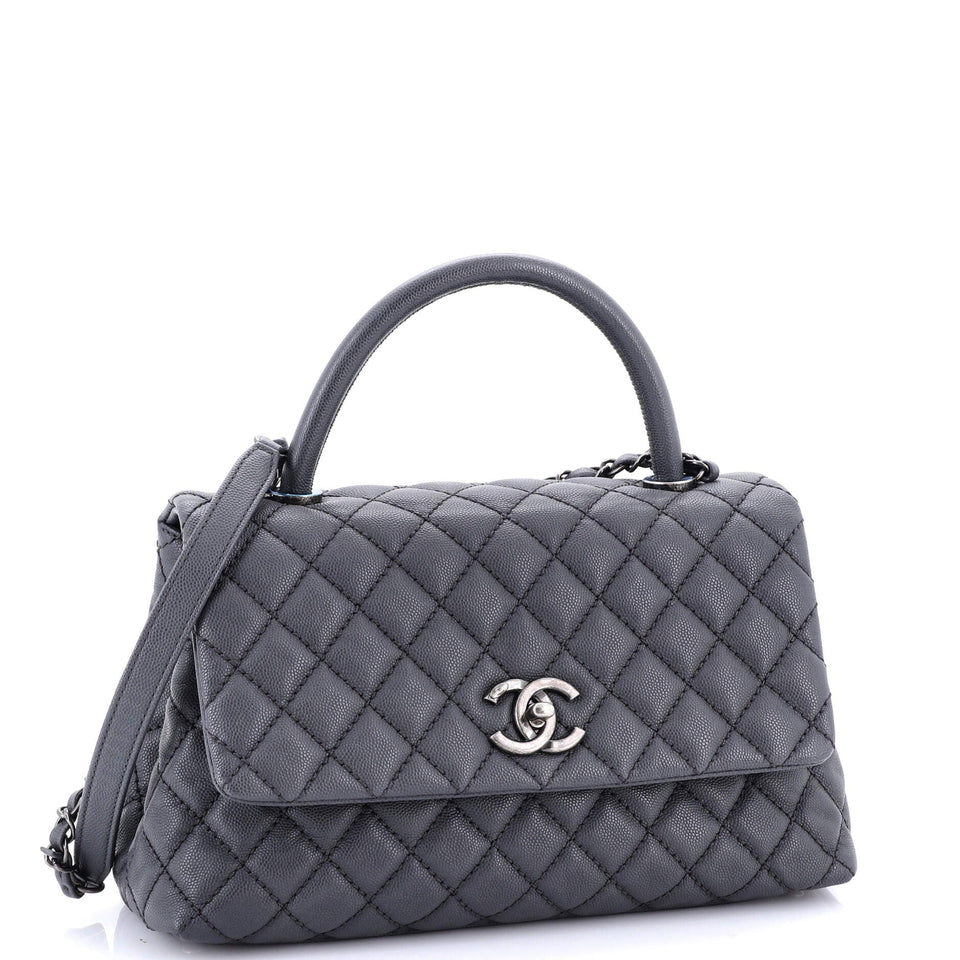 Coco Top Handle Bag Quilted Caviar Small