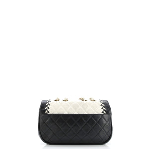 Bicolor Braided Saddle Flap Bag Quilted Lambskin Small