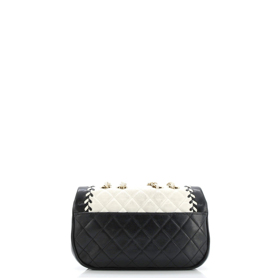 Bicolor Braided Saddle Flap Bag Quilted Lambskin Small