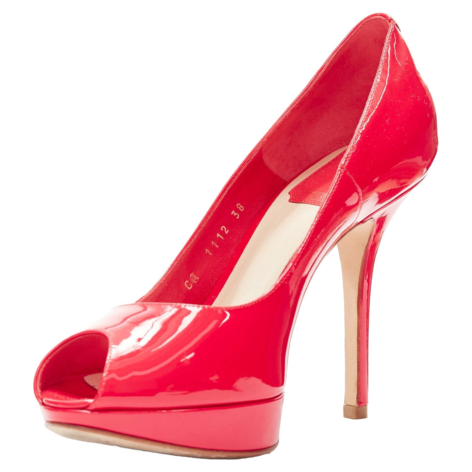 Christian Dior neon patent leather peep toe platform pumps