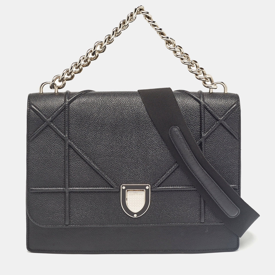Dior Black Leather Diorama Chain Link Top Handle Bag..