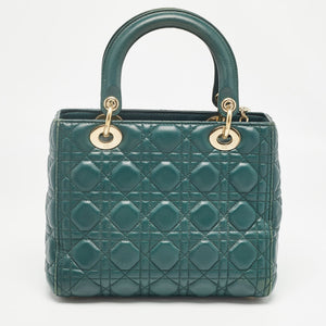 Dior Green Cannage Leather Medium Lady Dior Tote