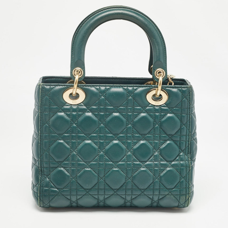 Dior Green Cannage Leather Medium Lady Dior Tote