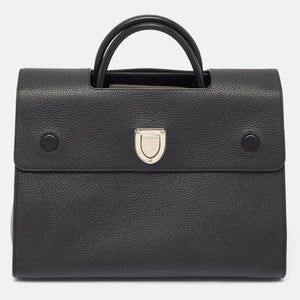 Black Leather Large Diorever Top Handle Bag