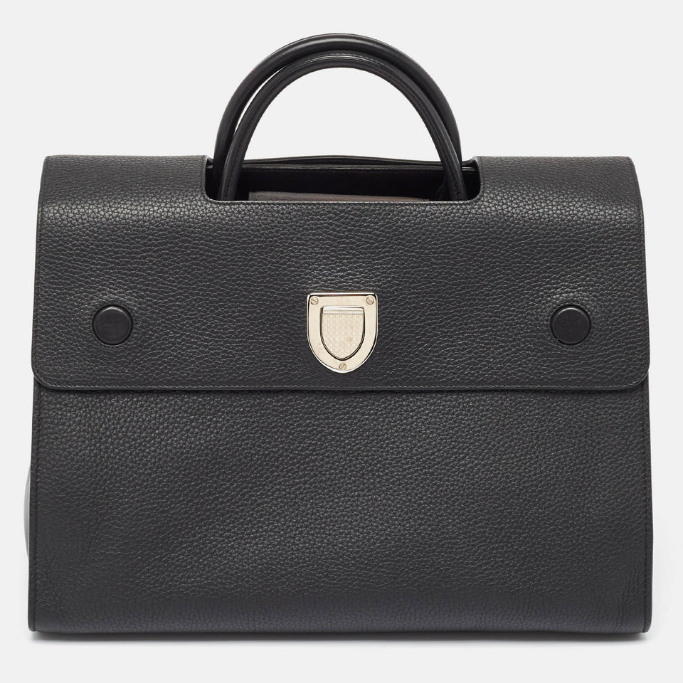 Black Leather Large Diorever Top Handle Bag
