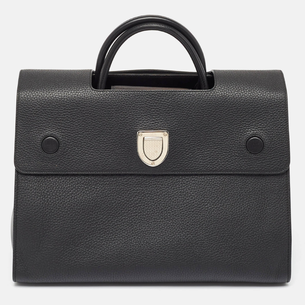 Black Leather Large Diorever Top Handle Bag