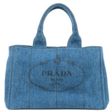 Prada Logo Canapa Denim Tote Bag Hand Bag Blue B1877B
