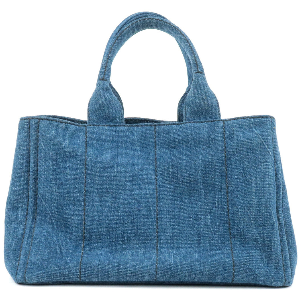 Prada Logo Canapa Denim Tote Bag Hand Bag Blue B1877B