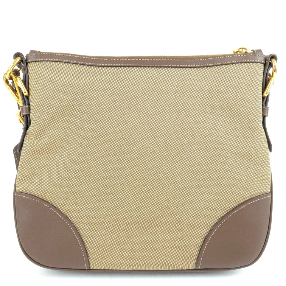 Prada Logo Jacquard Leather Shoulder Bag Beige Brown BT867A