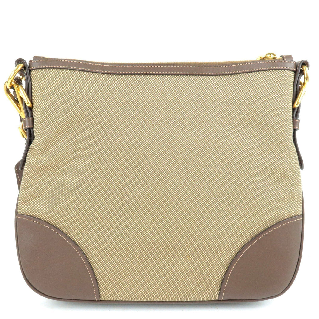 Prada Logo Jacquard Leather Shoulder Bag Beige Brown BT867A