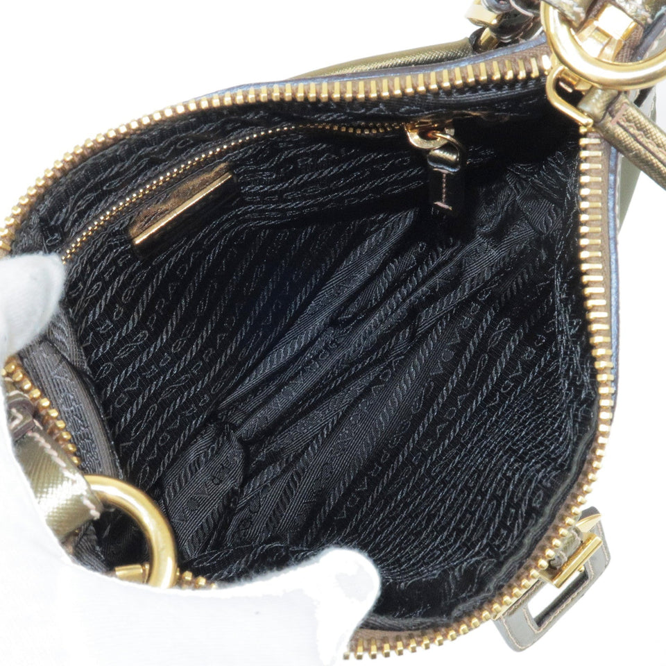 Prada Logo Nylon Leather Shoulder Bag Khaki Bronze BR4257