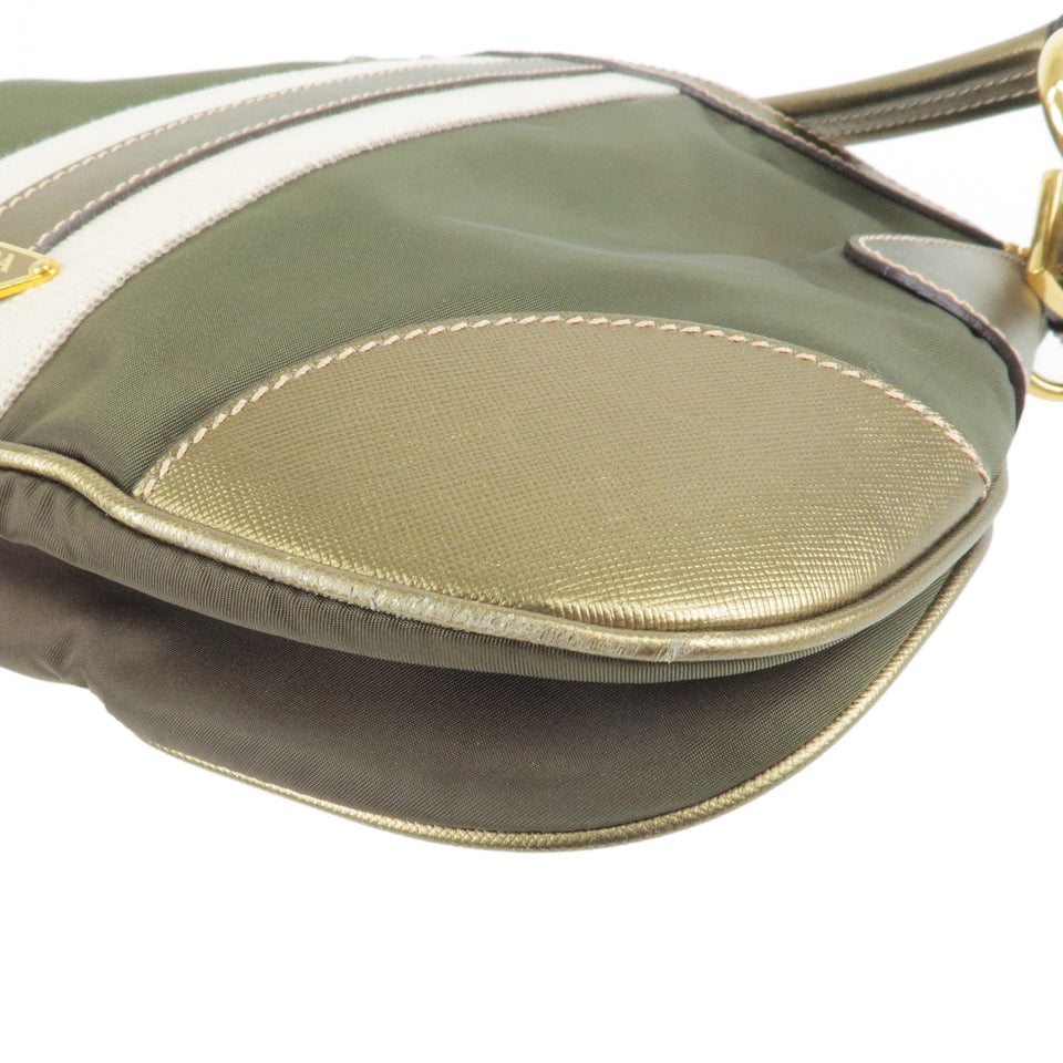 Prada Logo Nylon Leather Shoulder Bag Khaki Bronze BR4257