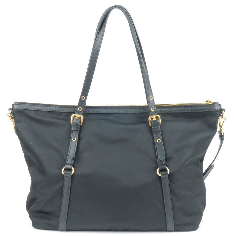 Prada Logo Nylon Leather 2Way Bag Tote Bag NERO Black BR4253