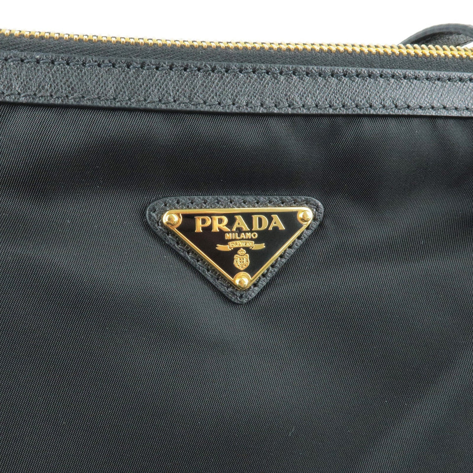 Prada Logo Nylon Leather 2Way Bag Tote Bag NERO Black BR4253