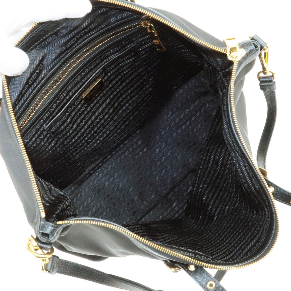 Prada Logo Nylon Leather 2Way Bag Tote Bag NERO Black BR4253