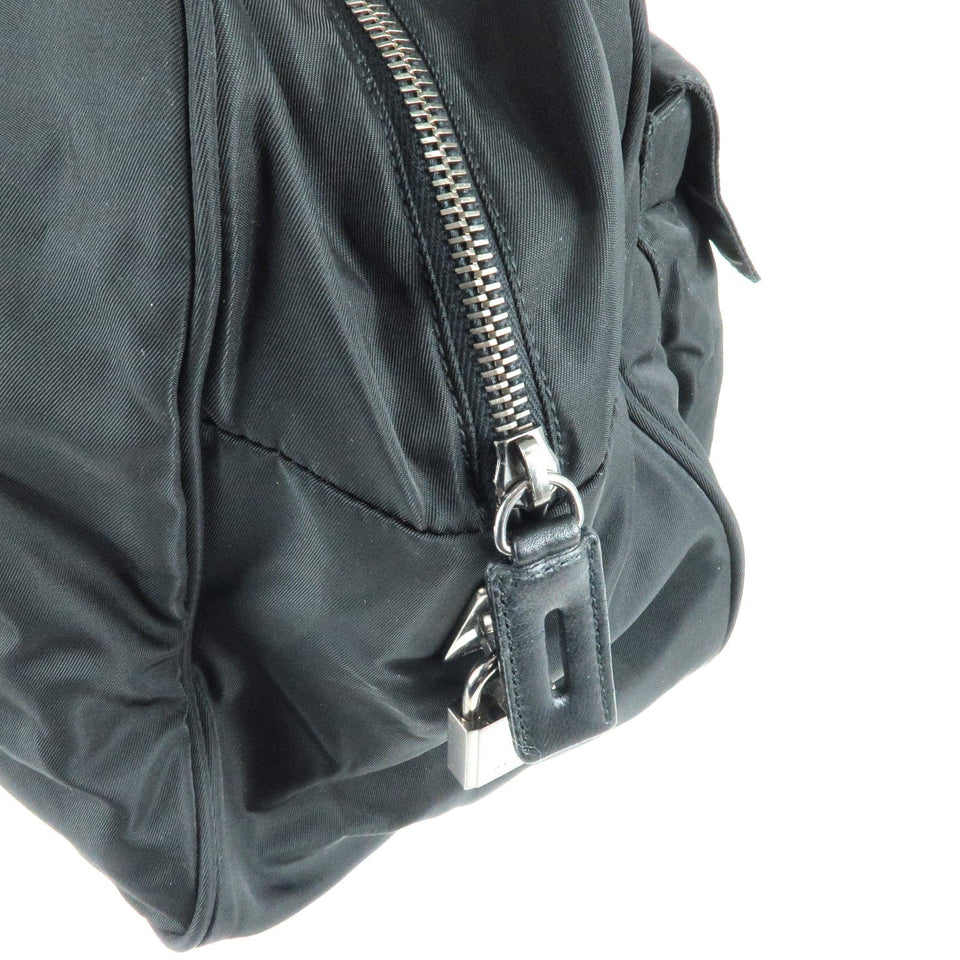 Prada Logo Nylon Leather Hand Bag Black NERO BR0496