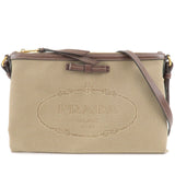 Prada Logo Jacquard Leather Shoulder Bag Beige Brown
