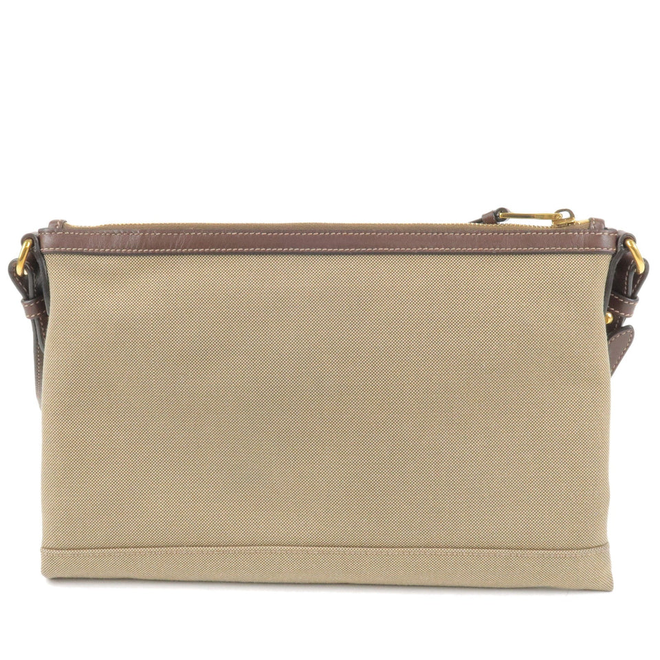 Prada Logo Jacquard Leather Shoulder Bag Beige Brown