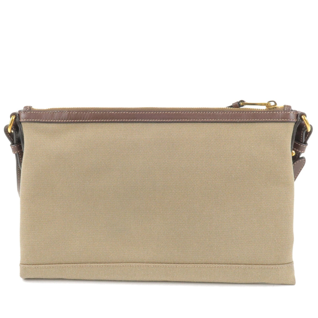 Prada Logo Jacquard Leather Shoulder Bag Beige Brown