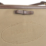 Prada Logo Jacquard Leather Shoulder Bag Beige Brown