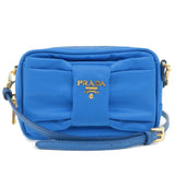 Prada Logo Nylon Leather Ribbon Shoulder Bag Blue 1N1727