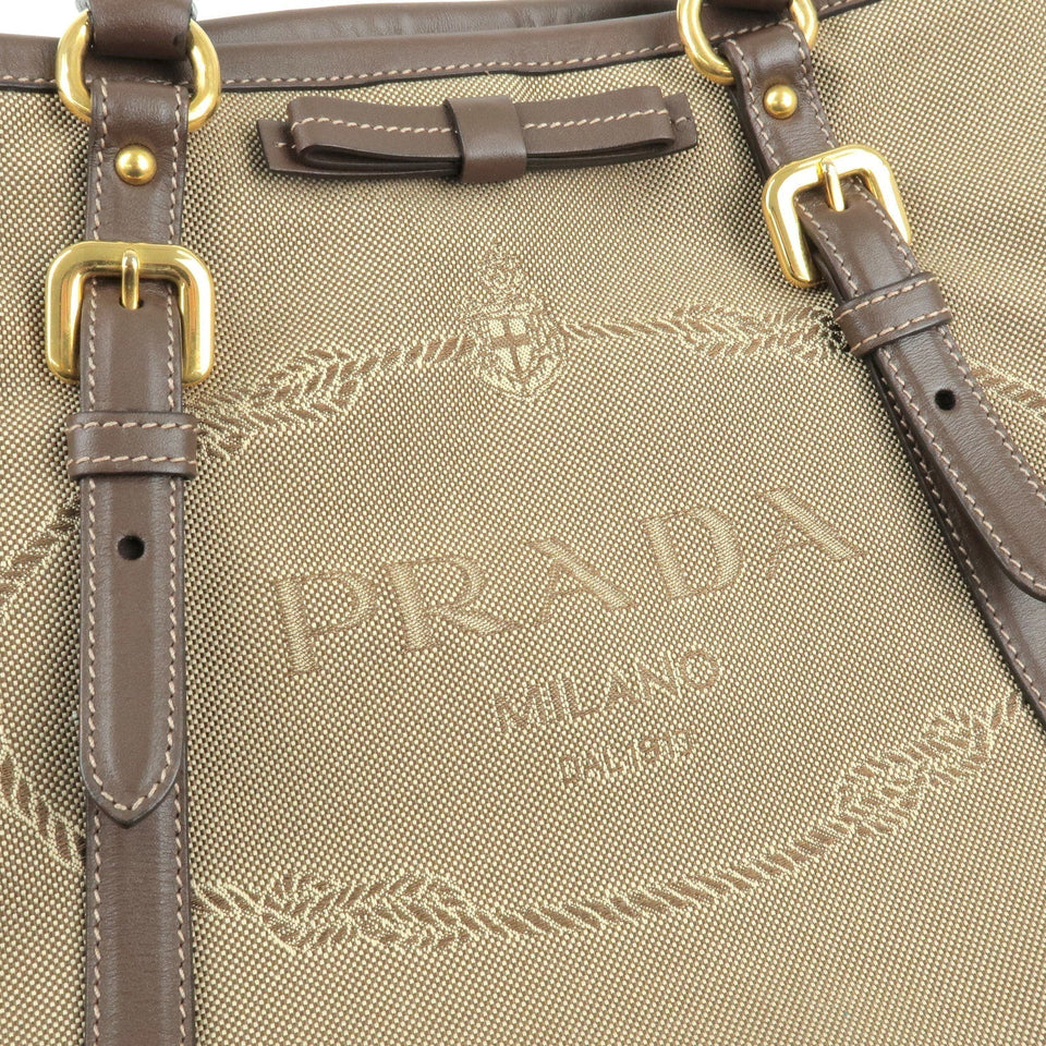 Prada Logo Jacquard Leather 2Way Bag Hand Bag Beige BN1841