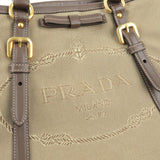 Prada Logo Jacquard Leather 2Way Bag Hand Bag Beige BN1841