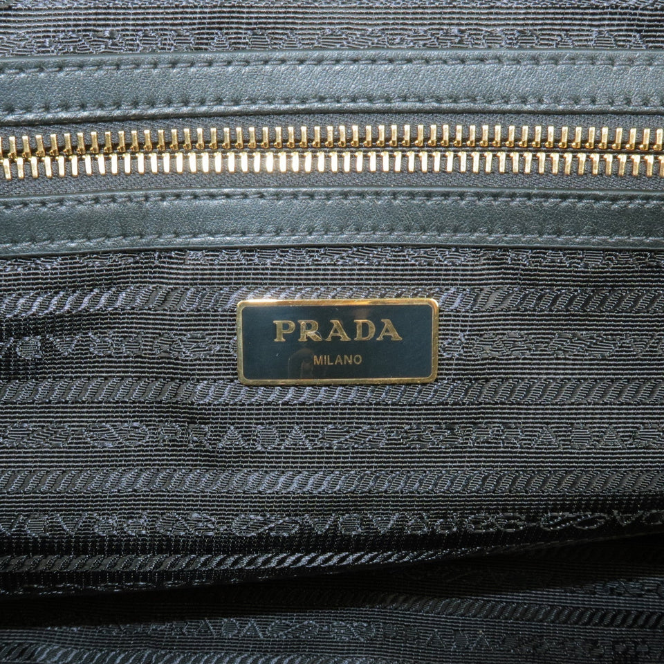 Prada Logo Nylon Leather Tote Bag Hand Bag NERO Black 1BG159